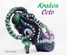 Cargar imagen en el visor de la galería, Kraken Ceto Diamond Treasure Heels Custom Hand Sculpt Paint Shoe Size 3 4 5 6 7 8 High Wedge Sea Creature Monster Mythical Octopus Squid