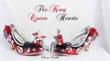 Cargar imagen en el visor de la galería, The King & Queen of Hearts Alice in Wonderland Heels sculpted Wedding Bridal Custom Hand Sculpt Paint Shoe Size 3 4 5 6 7 8 High Wedge Black