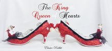 Cargar imagen en el visor de la galería, The King & Queen of Hearts Alice in Wonderland Heels sculpted Wedding Bridal Custom Hand Sculpt Paint Shoe Size 3 4 5 6 7 8 High Wedge Black