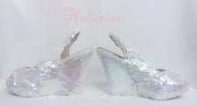 Load image into Gallery viewer, Melusine White Pink Siren Scales Mermaid Reversible Sequin Fabric Heels Custom Personalized Shoe High Size 3 4 5 6 7 8 Party Christmas