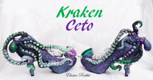Cargar imagen en el visor de la galería, Kraken Ceto Diamond Treasure Heels Custom Hand Sculpt Paint Shoe Size 3 4 5 6 7 8 High Wedge Sea Creature Monster Mythical Octopus Squid