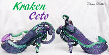Cargar imagen en el visor de la galería, Kraken Ceto Diamond Treasure Heels Custom Hand Sculpt Paint Shoe Size 3 4 5 6 7 8 High Wedge Sea Creature Monster Mythical Octopus Squid