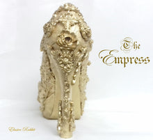 Lade das Bild in den Galerie-Viewer, The Empress Heels Gold Metallic Baroque Damask Elegant Wedding Bridal Custom Hand Sculpt Paint Shoe Size 3 4 5 6 7 8 High Wedge Octopus