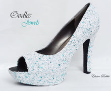 Load image into Gallery viewer, Oodles Jewels Bridal White Teal Blue Green Chunky Glitter Wedding Custom Personalized Women Peep Toe Glitter Shoe High Heel Size 3 4 5 6 7 8
