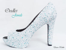 Load image into Gallery viewer, Oodles Jewels Bridal White Teal Blue Green Chunky Glitter Wedding Custom Personalized Women Peep Toe Glitter Shoe High Heel Size 3 4 5 6 7 8