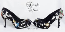 Load image into Gallery viewer, Dark Alice Gothic Vintage John Tenniel's Classic 1865 Alice In Wonderland Lace Black Custom Heel Shoe Flat Size 3 4 5 6 7 8 Wedding Bridal