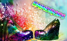 Cargar imagen en el visor de la galería, Rainbow Raindrops Scales Wedding Bridal Heel Mermaid Reversible Sequin Fabric Heels Custom Personalized Shoe Size 3 4 5 6 7 8 Party Pride