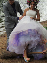 Załaduj obraz do przeglądarki galerii, Pagan Heels wood chip Wedding Bridal Custom Hand Fasting Crystal Lace Sculpt Paint Shoe Size 3 4 5 6 7 8 High Wedge Blue pink ivory branche