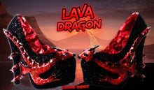Lade das Bild in den Galerie-Viewer, Lava Dragon Heels Scales Custom Hand Sculpt Paint Red Black Shoe Size 3 4 5 6 7 8 High Platform Monster Kraken octopus Wings Winged elusive