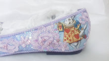 Cargar imagen en el visor de la galería, John Tenniel Classic 1865 Alice In Wonderland Sequin Glitter Lace Fabric Custom Dolly Ribbon Purple Shoe Flat Size 3 4 5 6 7 8 Weddin Bridal