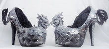 Charger l'image dans la galerie, The Misty Dragon Heels Custom Hand Sculpt Paint Shoe Size 3 4 5 6 7 8 High Wedge Fantasy Mythical Bridal Wedding Alternative White Scales