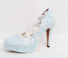 Cargar imagen en el visor de la galería, Mermaid Chunky Glitter Custom Personalized Womens Handmade Glitter Shoe High Heel Stiletto Thin Size 3 4 5 6 7 8 Platform Party Christmas UK