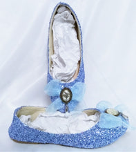 Load image into Gallery viewer, Alice in Wonderland Glow in the Dark Bottle Charm Blue Glitter Custom Dolly Ribbon Shoe Flat Wedding Bridal Size 3 4 5 6 7 8 Wedge Heel