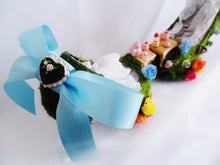 Load image into Gallery viewer, Alice In Wonderland Time For Tea Party Flower Custom Glitter Ribbon Blue Shoe Heel Size 3 4 5 6 7 8 High Heels Platform UK Mad Hatter Women