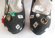 Load image into Gallery viewer, Alice In Wonderland Queen Of Hearts White Party Flower Custom Glitter Ribbon Red Shoe High Heel Size 3 4 5 6 7 8 High Platform UK Women