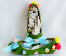 Cargar imagen en el visor de la galería, Alice In Wonderland Time For Tea Party Flower Custom Glitter Ribbon Blue Shoe Flat Size 3 4 5 6 7 8 High Heels Platform UK Mad Hatter Women