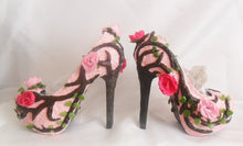 Cargar imagen en el visor de la galería, Women Fantasy Summer Flower Custom Hand Sculpt Paint Tree Branch Leaves Pink Green Blue Shoe Heel Size 3 4 5 6 7 8 High Heels Platform UK