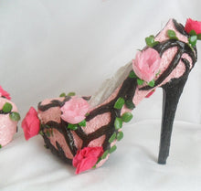 Cargar imagen en el visor de la galería, Women Fantasy Summer Flower Custom Hand Sculpt Paint Tree Branch Leaves Pink Green Blue Shoe Heel Size 3 4 5 6 7 8 High Heels Platform UK