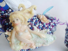 Load image into Gallery viewer, Mermaid Heels Custom Hand Sculpt Paint Purple Blue White Shoe Size 3 4 5 6 7 8 High Platform Pearls Shell Sea Sequins Starfish Plant Clam