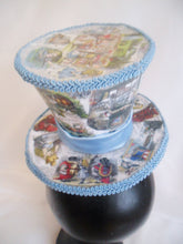 Cargar imagen en el visor de la galería, John Tenniel's Classic 1865 Alice In Wonderland Decoupage Custom Personalised Women Top Hat Mini Blue Paper Tea Party Wedding Bridal UK