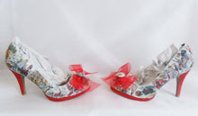 Load image into Gallery viewer, John Tenniel Classic 1865 Alice In Wonderland Decoupage Custom Personalised Women Glitter Handmade Shoe High Heel Size 3 4 5 6 7 8 Platform
