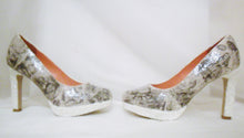 Load image into Gallery viewer, John Tenniel's Classic 1865 Vintage Alice In Wonderland Decoupage Custom Women Glitter Shoe High Heel Black White Size 3 4 5 6 7 8 Platform