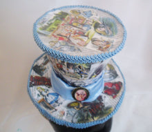 Cargar imagen en el visor de la galería, John Tenniel's Classic 1865 Alice In Wonderland Decoupage Custom Personalised Women Top Hat Mini Blue Paper Tea Party Wedding Bridal UK