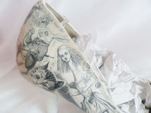 Load image into Gallery viewer, John Tenniel's Classic 1865 Vintage Alice In Wonderland Decoupage Custom Women Glitter Shoe High Heel Black White Size 3 4 5 6 7 8 Platform