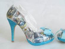 Load image into Gallery viewer, John Tenniel Classic 1865 Alice In Wonderland Decoupage Custom Personalised Women Glitter Handmade Shoe High Heel Size 3 4 5 6 7 8 Platform