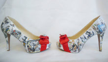 Cargar imagen en el visor de la galería, John Tenniel's Classic 1865 Alice In Wonderland Decoupage Custom Peep Toe Women Glitter Handmade Shoe High Heel Size 3 4 5 6 7 8 Platform