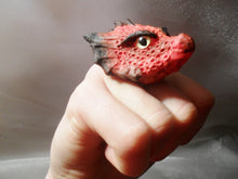 Cargar imagen en el visor de la galería, Dragon Head Ring Custom Hand Sculpt Paint Red Black Blue Gold Silver Adjustable Mens Womens Unisex Jewelry goth gothic alternative fashion