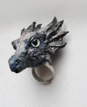 Cargar imagen en el visor de la galería, Dragon Head Ring Custom Hand Sculpt Paint Red Black Blue Gold Silver Adjustable Mens Womens Unisex Jewelry goth gothic alternative fashion
