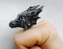 Cargar imagen en el visor de la galería, Dragon Head Ring Custom Hand Sculpt Paint Red Black Blue Gold Silver Adjustable Mens Womens Unisex Jewelry goth gothic alternative fashion