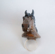 Załaduj obraz do przeglądarki galerii, Horse Head Ring Custom Hand Sculpt Paint Chesnut Silver Adjustable Mens Womens Kraken octopus Unisex Jewelry Unicorn Race
