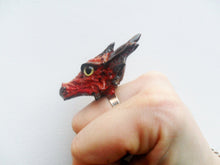 Załaduj obraz do przeglądarki galerii, Fire Dragon Head Ring Custom Hand Sculpt Paint Red Yellow Black Multicolour Adjustable Kraken Mens Womens Unisex Octopus Jewelry