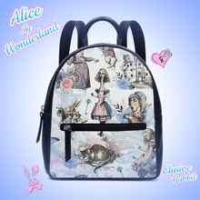 Cargar imagen en el visor de la galería, Alice in Wonderland Backpack White and Baby Blue Pattern