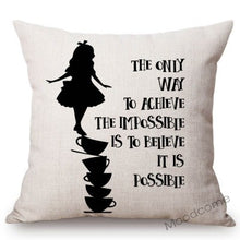 Cargar imagen en el visor de la galería, Nordic Black White Alice Wonderland Letters Print Quotes Art Home Decorative Sofa Throw Pillow Case Linen Kids' Cushion Cover