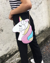 Lade das Bild in den Galerie-Viewer, Cute Fantasy Fashion Unicorn Design Pu Leather Laser Girl's Chain Purse Handbag Shoulder Bag Crossbody Mini Messenger Bag Flap