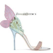 Load image into Gallery viewer, Newest metallic embroidered leather sandals angel wings pumps bridal shoes butterfly ankle wrap high heels sandals Dress Sandals