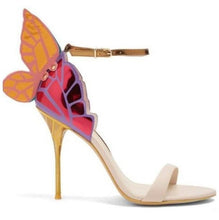 Load image into Gallery viewer, Newest metallic embroidered leather sandals angel wings pumps bridal shoes butterfly ankle wrap high heels sandals Dress Sandals