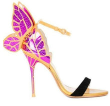 Load image into Gallery viewer, Newest metallic embroidered leather sandals angel wings pumps bridal shoes butterfly ankle wrap high heels sandals Dress Sandals