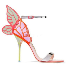 Load image into Gallery viewer, Newest metallic embroidered leather sandals angel wings pumps bridal shoes butterfly ankle wrap high heels sandals Dress Sandals