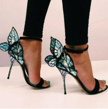 Load image into Gallery viewer, Newest metallic embroidered leather sandals angel wings pumps bridal shoes butterfly ankle wrap high heels sandals Dress Sandals