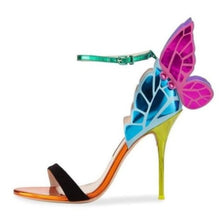Load image into Gallery viewer, Newest metallic embroidered leather sandals angel wings pumps bridal shoes butterfly ankle wrap high heels sandals Dress Sandals