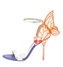 Load image into Gallery viewer, Newest metallic embroidered leather sandals angel wings pumps bridal shoes butterfly ankle wrap high heels sandals Dress Sandals