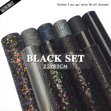 Charger l'image dans la galerie, 22*30cm Black Chunky Glitter Fabric Textured Faux Leather Sheets A4 size DIY Earring Hair Bow Accessories Handbag Materials
