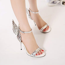 Lade das Bild in den Galerie-Viewer, NIUFUNI 2020 Butterfly Wings Summer Peep Toe Sandals Women Shoes Stiletto High Heels Solid Color Buckle Sandals Sandalias mujer