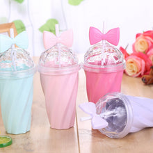Lade das Bild in den Galerie-Viewer, 400ML Lovely Straw Cup Cold Drink Cup Plastic With Bow Lid Straw Cup Bottle High Quality Home Office School Gift Drinkware #A