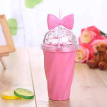 Lade das Bild in den Galerie-Viewer, 400ML Lovely Straw Cup Cold Drink Cup Plastic With Bow Lid Straw Cup Bottle High Quality Home Office School Gift Drinkware #A
