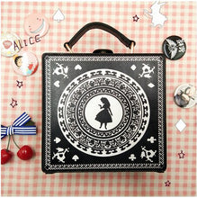 Cargar imagen en el visor de la galería, Alice in Wonderland Girl Lolita Gothic Handbag Small box Shoulder Bag Black Messenger Bag Vintage Korean Women's Crossbody Bags